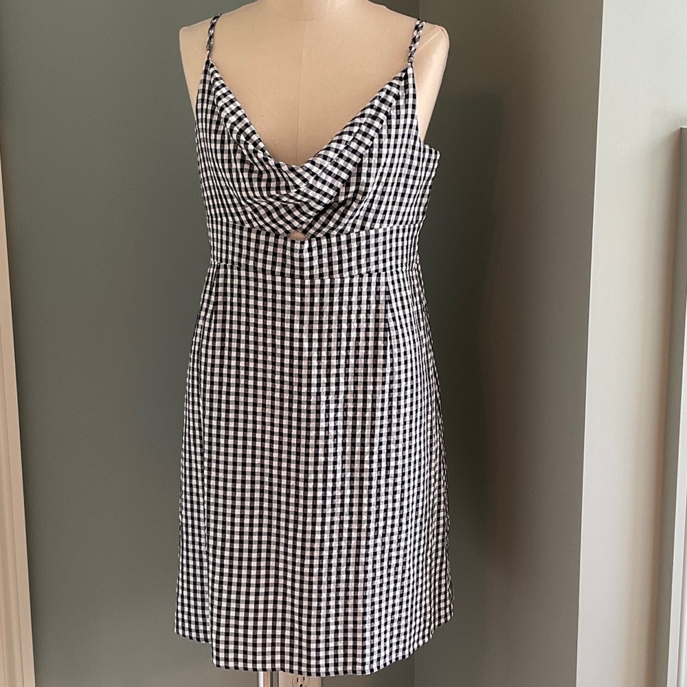 LOFT Navy and White Gingham dress NWT